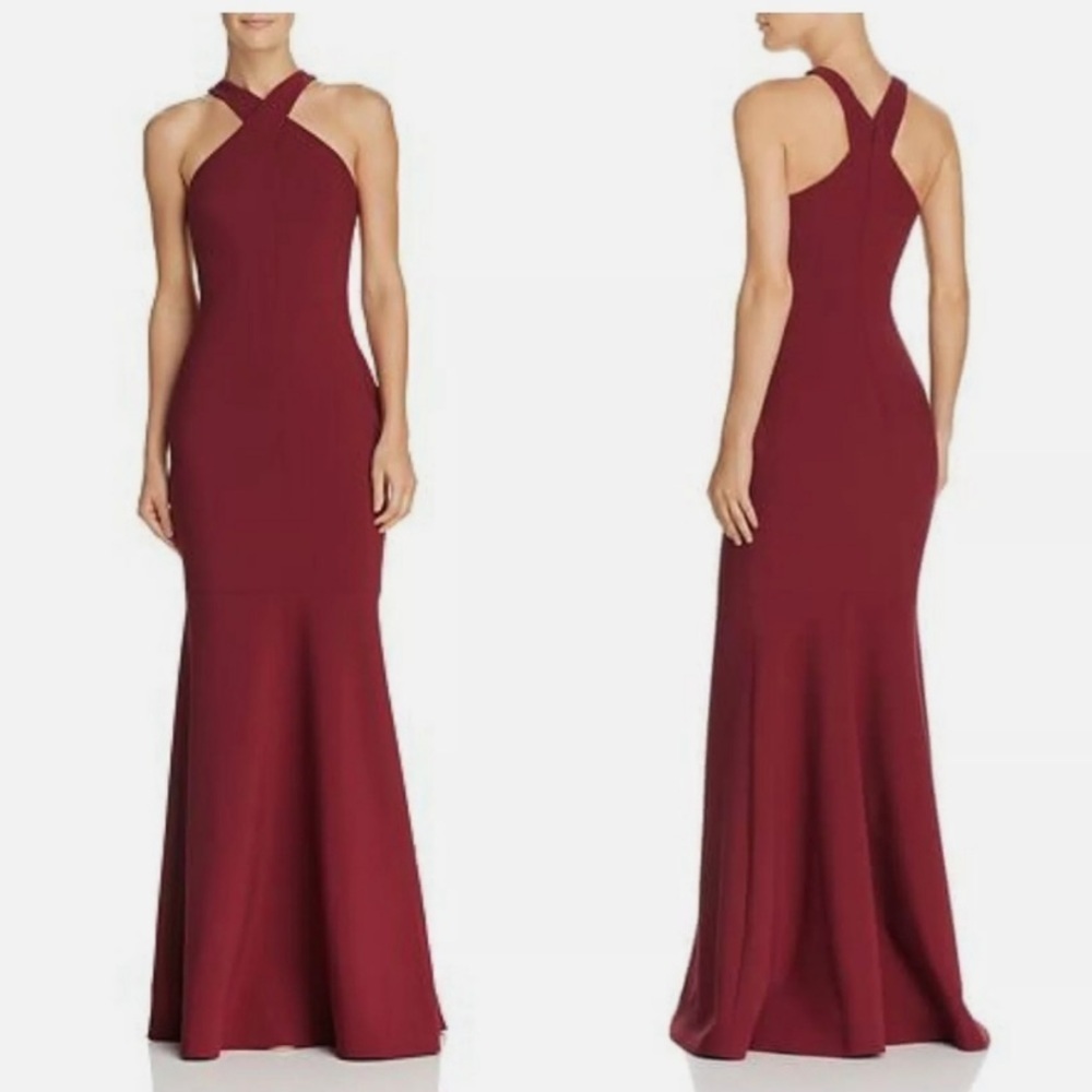 Likely ||‎ Willa Crossover Halter Mermaid Gown Burgundy Red 4
